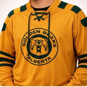 Golden Bears Alberta Hockey Lace-Up Jersey Shirt Campus Crew Varsity Gold Green